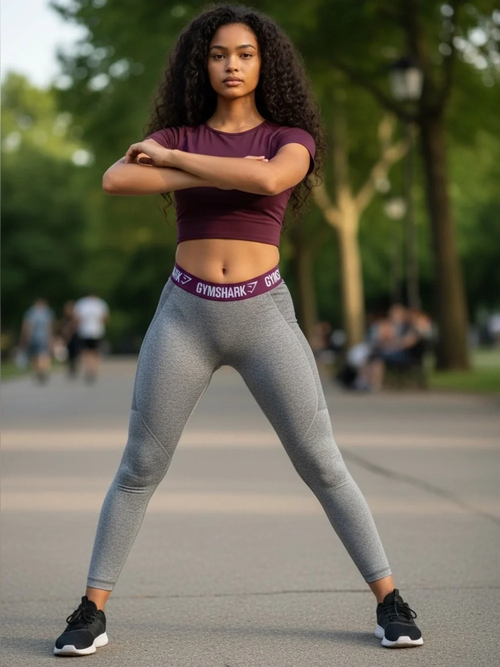 Gymshark‎ Seamless Compression Leggings Gray Marled Purple Waistband Size M